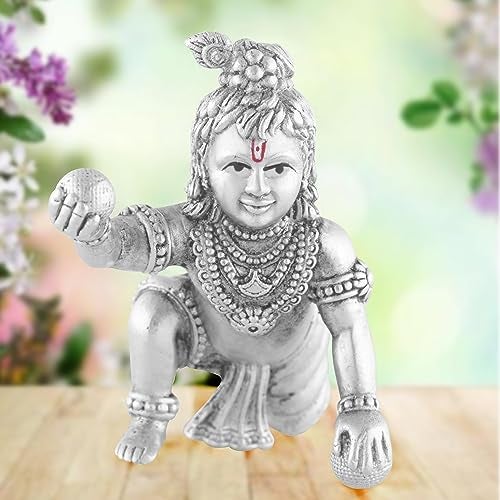 PRD CARATCAFE Silver Bal Gopal Krishna Idol in 925 Pure Silver for Janamashtmi Pooja at Home Temple (Mandir) Office | 33-37 Gm | 1.8 x 1.5 Inches - Image 2