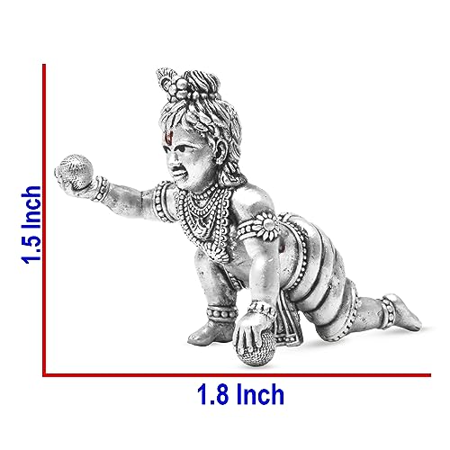 PRD CARATCAFE Silver Bal Gopal Krishna Idol in 925 Pure Silver for Janamashtmi Pooja at Home Temple (Mandir) Office | 33-37 Gm | 1.8 x 1.5 Inches - Image 5