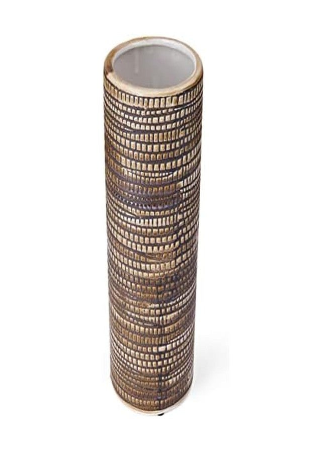 Elements 4.53x4.53x13.98 Inch Textured Ceramic Cylinder Vase, Black and White - Image 1