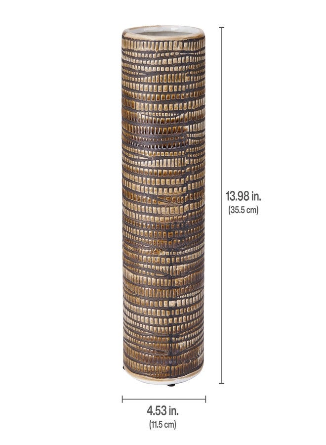 Elements 4.53x4.53x13.98 Inch Textured Ceramic Cylinder Vase, Black and White - Image 2