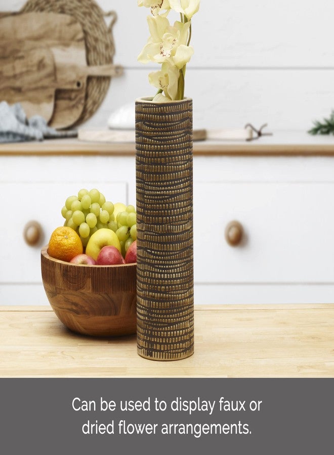 Elements 4.53x4.53x13.98 Inch Textured Ceramic Cylinder Vase, Black and White - Image 4