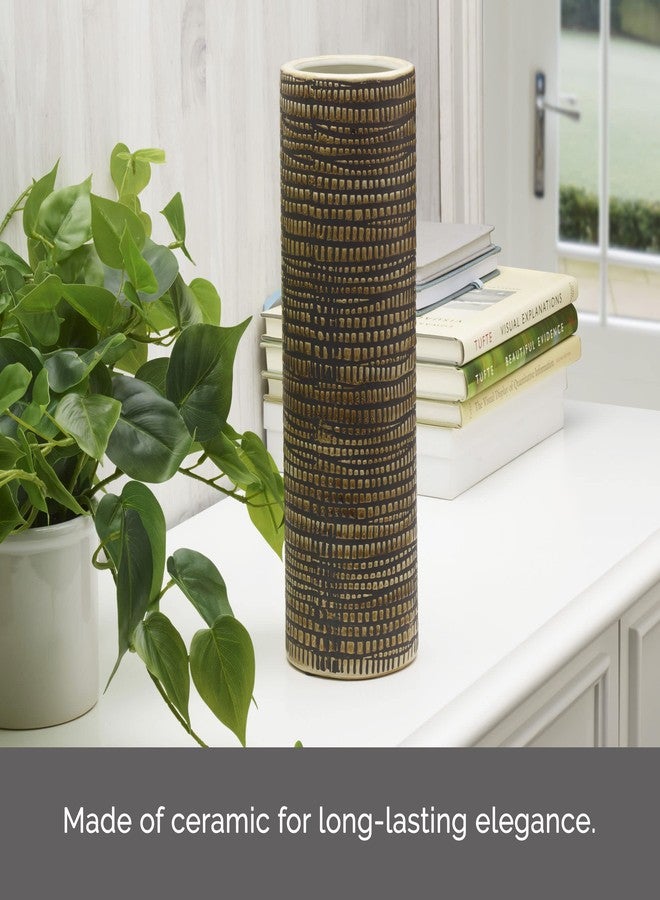 Elements 4.53x4.53x13.98 Inch Textured Ceramic Cylinder Vase, Black and White - Image 3