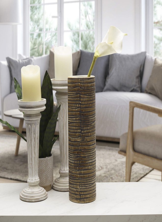 Elements 4.53x4.53x13.98 Inch Textured Ceramic Cylinder Vase, Black and White - Image 5