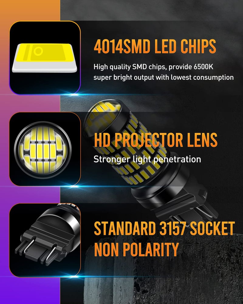 LUYED 3157 LED Bulb for Reverse Lights 3400 Lumens Extremely Bright 3056 3156 3057 3157 LED Bulbs with Projector for Tail Brake Signal Lights,Xenon White,Pack of 2 (Brightest LED in market) - Image 2