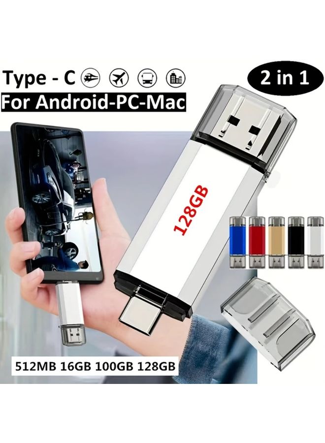Silver 16GB Dual USB-C Flash Drive OTG for Android Smartphones PC Mac - Image 1