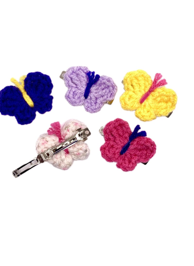 Handmade Crocheted Butterfly Barrettes, 5-Pack Hair Clips 