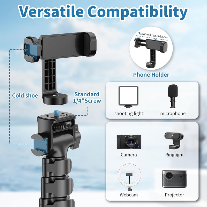 TONEOF 170cm Phone Camera Tripod Stand with Remote & Phone Holder, Monopod Tripod for Travel/Video Recording,Tall Smartphone Tripod Compatible with iPhone/Android/Webcamera - Image 2