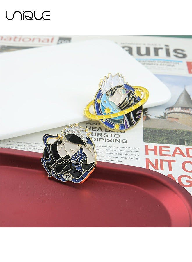 Unique 2Pcs Brooch - Satoru Gojo Brooch - Anime Cartoon Character Enamel Pin School Bag Shirt Denim Jacket Clothing DIY Gift Cosplay - Image 3