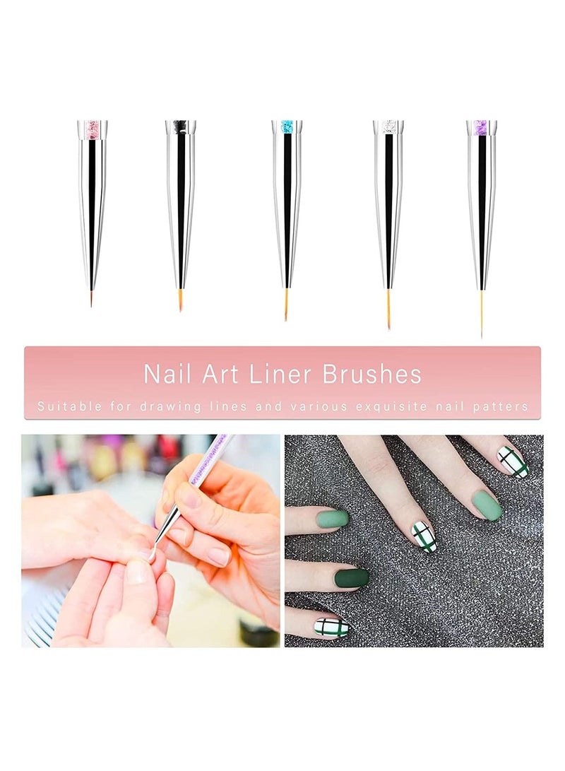 Zikra 9 Pcs Nail Art Brushes for with Liner Brush and Dotting Pens Home Use Professional Salon Tools Puller Pen Double Point Drilling - Image 3