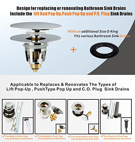 Artiwell Universal Bathroom Sink Drain Stopper, Fits Most Pop-Up Drains for Vessel Sink Lavatory Vanity, Sink Drain Strainer with Detachable Hair Catcher, Tested by Plumber in US (Chrome Plated) - Image 2