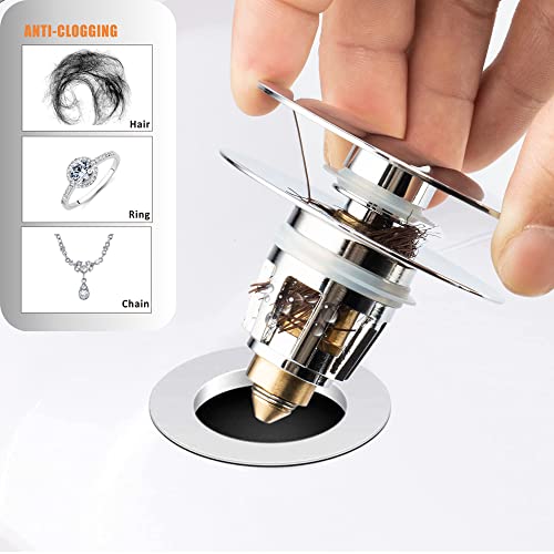 Artiwell Universal Bathroom Sink Drain Stopper, Fits Most Pop-Up Drains for Vessel Sink Lavatory Vanity, Sink Drain Strainer with Detachable Hair Catcher, Tested by Plumber in US (Chrome Plated) - Image 4