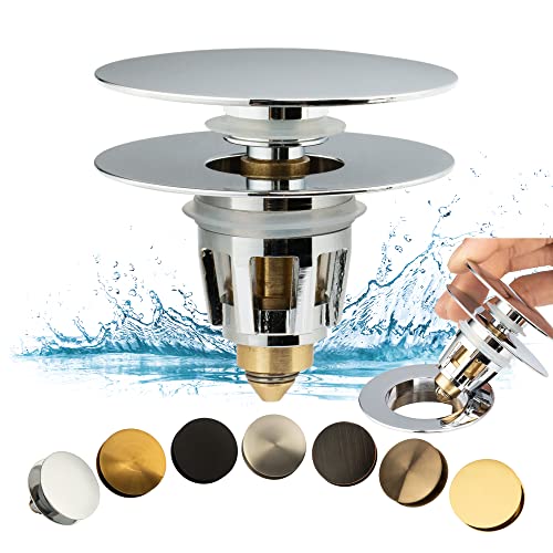 Artiwell Universal Bathroom Sink Drain Stopper, Fits Most Pop-Up Drains for Vessel Sink Lavatory Vanity, Sink Drain Strainer with Detachable Hair Catcher, Tested by Plumber in US (Chrome Plated) - Image 1
