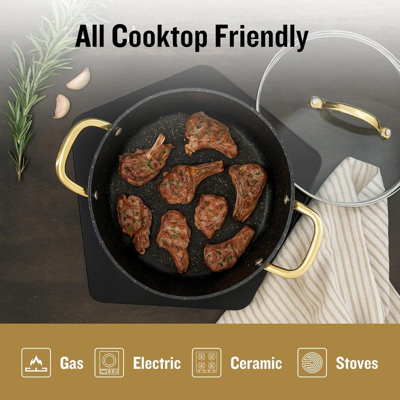 PLUMM Get Ceramic Cooking Pot with Glass Lid 28cm 6.9 Litre | Cooking Pots for Kitchen | Induction Base & Gas Stove | Non- Stick Cookware Biryani Pot Glass Lid with Steel Handle Steam Vent - Black - Image 4