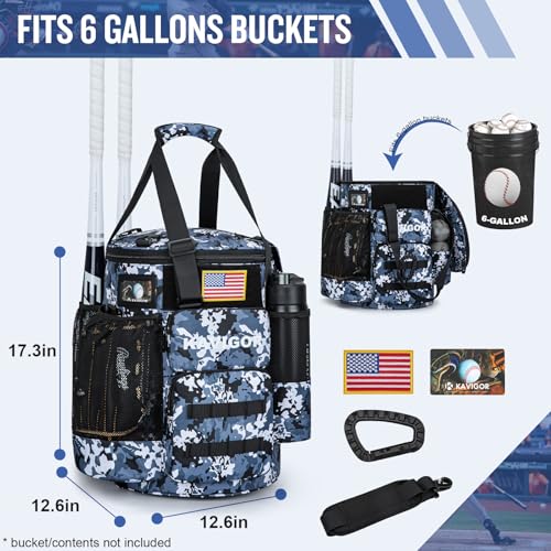 KAVIGOR Baseball Bucket Bag, Softball Coaches Bag with Padded Seat, Bucket Cover with Insulated Pocket and Hidden Helmet Holder - Image 2