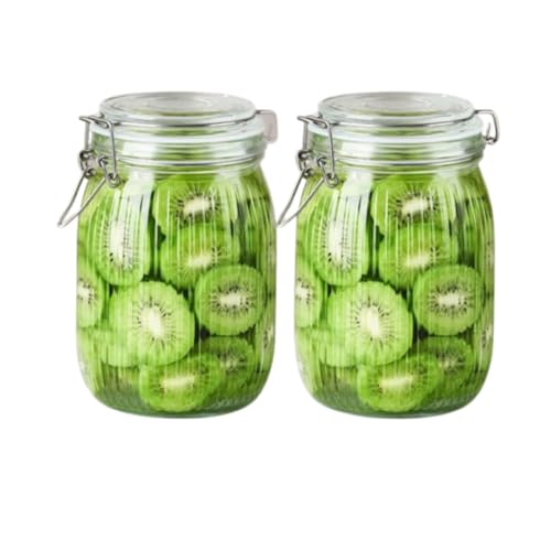 Ash  Roh Ash & Roh Airtight Transparent storage jar with Rubber Seal lid and Clip Lock - Perfect for Kitchen Canning, Fermenting, and Storing Dry Food, Spices, Tea, Snacks, Sugar, and More (pack of 2, 1000 ml) - Image 1