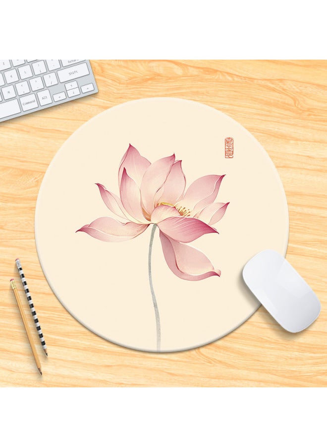 National Tide Lotus Small Size Mouse Pad Chinese Style Brush Painting Office Desk Mat Lock Edge Thickened Round Simple Flower And Bird For Men 