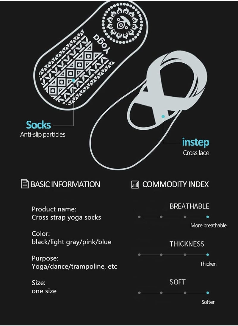 MJZ 4 Pairs Yoga Socks for Women Non Slip Grips & Straps, Multicolor Anti-Skid Slipper Socks for Dance, Pilates, Ballet, Barre Barefoot Workout  - Image 5