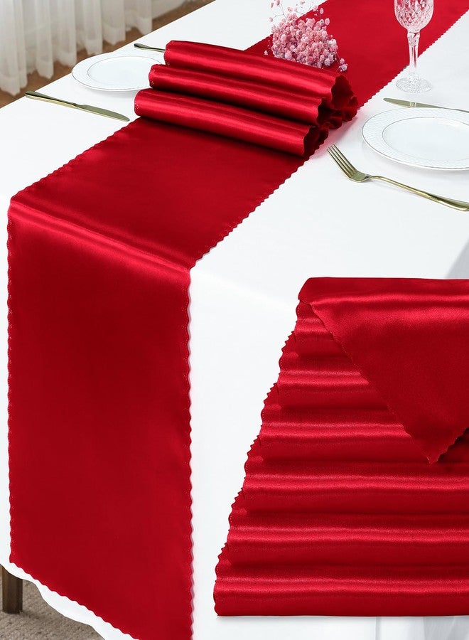 Eychei 6 Pack Red Satin Table Runner 12 x 72 Inch Long,Bright Smooth Table Runner with Scalloped Edges,Silky Dinner Table Runner Decorations for Weddings,Banquet,Birthday Parties,Graduations - Image 1