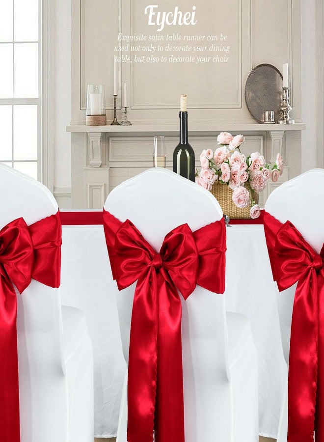 Eychei 6 Pack Red Satin Table Runner 12 x 72 Inch Long,Bright Smooth Table Runner with Scalloped Edges,Silky Dinner Table Runner Decorations for Weddings,Banquet,Birthday Parties,Graduations - Image 3