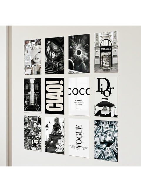Set of 12 black and white wall posters, high-quality printing on 300gsm coated paper, ready to hang, with a modern design suitable for young men and women.