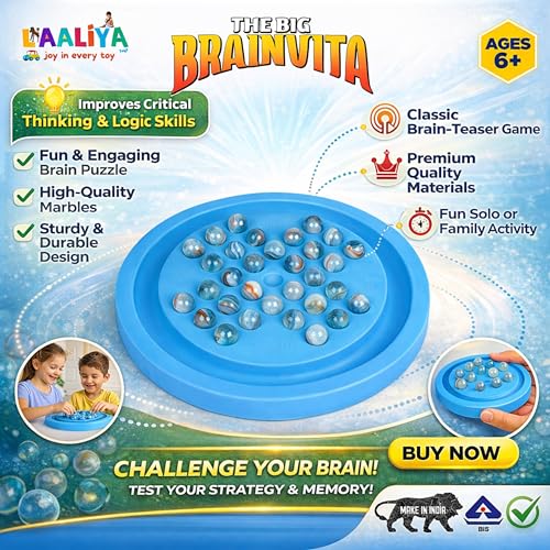 LAALIYA Brainvita Peg Solitaire Board Game – Classic Marble Puzzle with 33 Pearl Finish Marbles | Mind Challenge Strategy Game for Kids & Adults | Single Player Brain Teaser Toy for Ages 5+ - Image 2