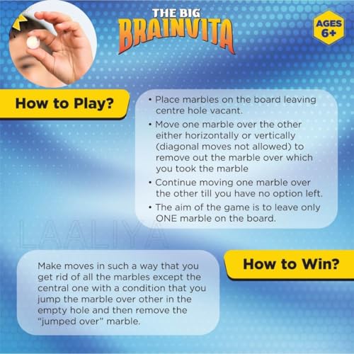 LAALIYA Brainvita Peg Solitaire Board Game – Classic Marble Puzzle with 33 Pearl Finish Marbles | Mind Challenge Strategy Game for Kids & Adults | Single Player Brain Teaser Toy for Ages 5+ - Image 4