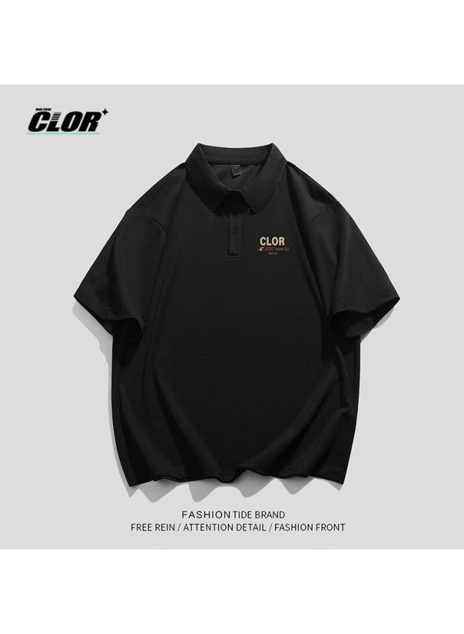 Clor Men's Casual T-shirt Summer Thin Loose Polo Neck Top Short Sleeve Pl02 White XL - Image 4