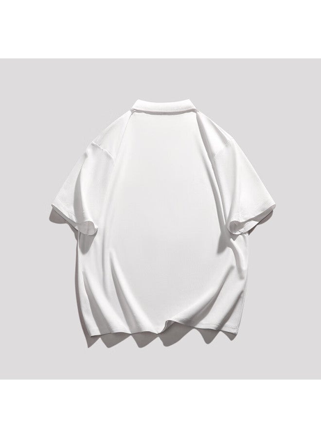 Clor Men's Casual T-shirt Summer Thin Loose Polo Neck Top Short Sleeve Pl02 White XL - Image 3