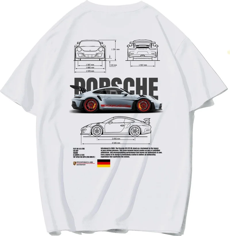 BRZ Collection Unisex Oversize 911 Gt3 Rs T-Shirt White