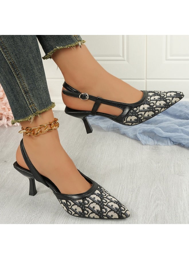 Rup Art Luxury Women’s High Heel Sandals – Pointed Toe Party Heels – Black & Grey Print Leather Dress Shoes  - Image 5
