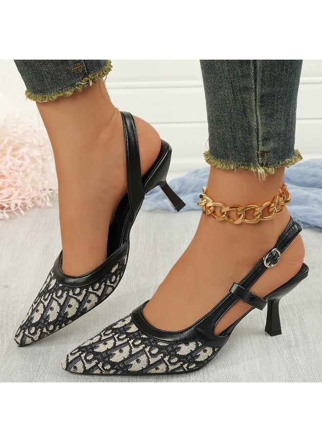 Rup Art Luxury Women’s High Heel Sandals – Pointed Toe Party Heels – Black & Grey Print Leather Dress Shoes  - Image 4