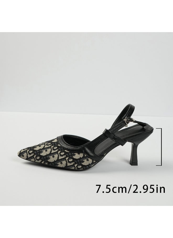 Rup Art Luxury Women’s High Heel Sandals – Pointed Toe Party Heels – Black & Grey Print Leather Dress Shoes  - Image 3