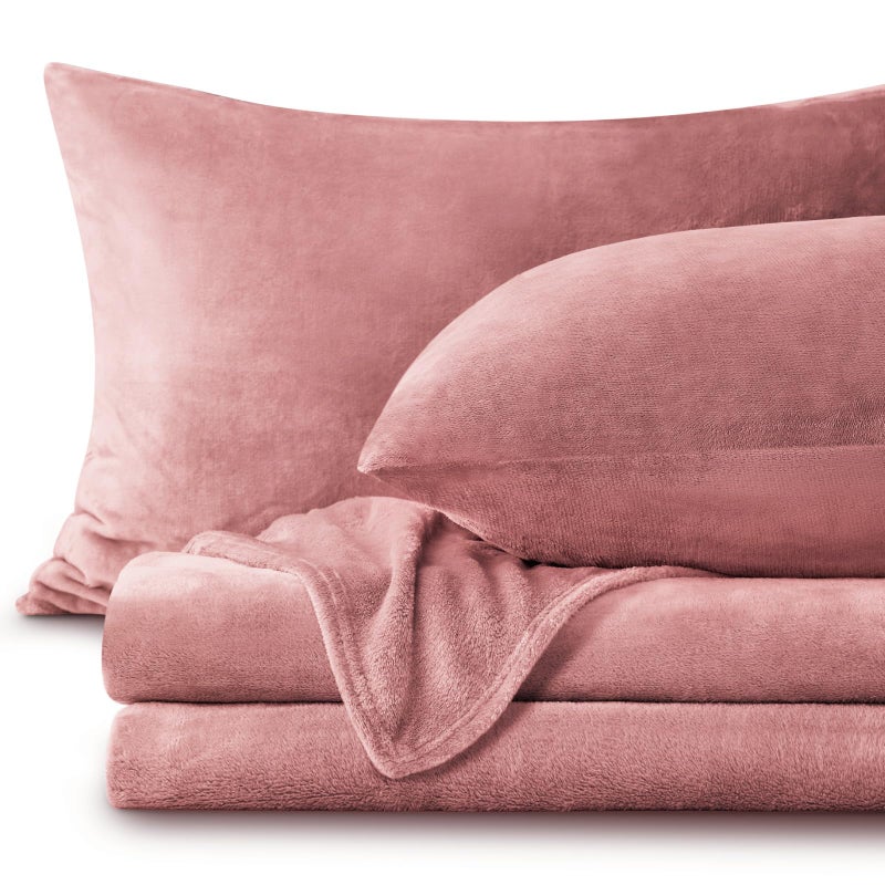 BEDELITE Flannel Sheets King Size Dusty Pink - Super Soft Fleece Sheets Set Fluffy Extra Plush  4 Piece(Include Fitted Sheet  Flat Sheet  2 Pillowcases) - Image 1