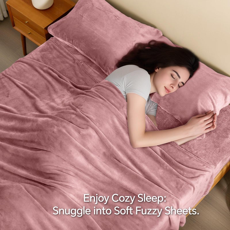 BEDELITE Flannel Sheets King Size Dusty Pink - Super Soft Fleece Sheets Set Fluffy Extra Plush  4 Piece(Include Fitted Sheet  Flat Sheet  2 Pillowcases) - Image 3