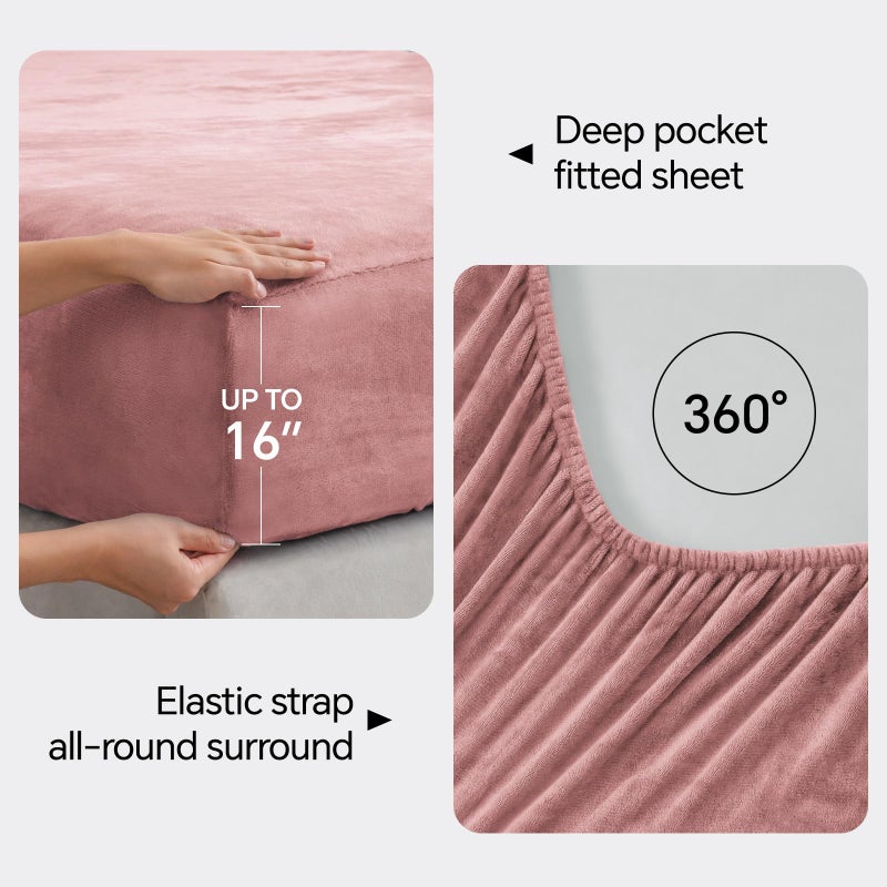 BEDELITE Flannel Sheets King Size Dusty Pink - Super Soft Fleece Sheets Set Fluffy Extra Plush  4 Piece(Include Fitted Sheet  Flat Sheet  2 Pillowcases) - Image 4
