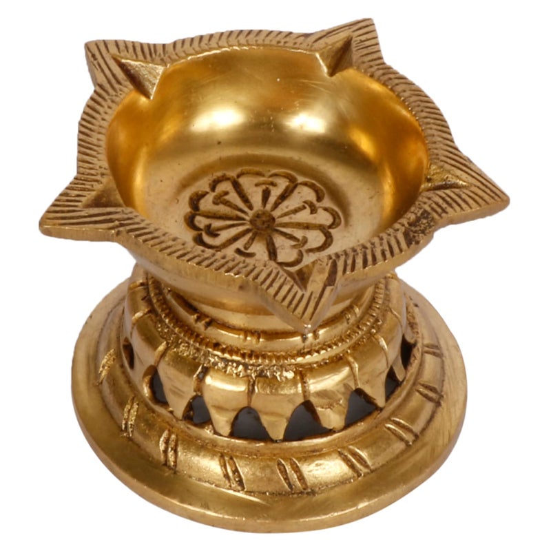 ARTVARKO ARTVARKO Brass Oil Lamp Puja 5 Wick Traditional Ethnic Carved Designer Diya Light Puja Decorations Mandir Decoration Items Handmade Table  - Image 1