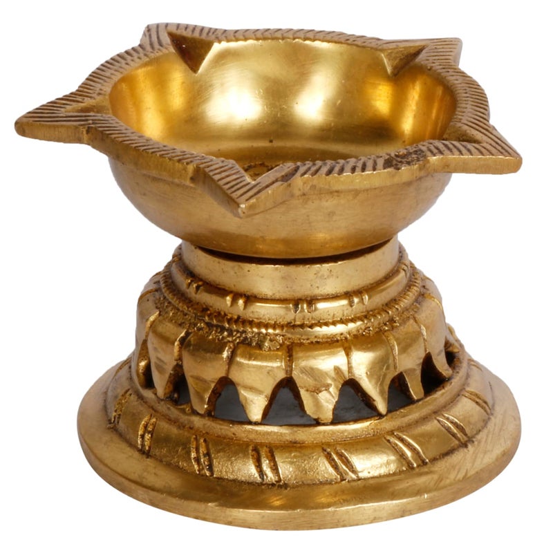 ARTVARKO ARTVARKO Brass Oil Lamp Puja 5 Wick Traditional Ethnic Carved Designer Diya Light Puja Decorations Mandir Decoration Items Handmade Table  - Image 4