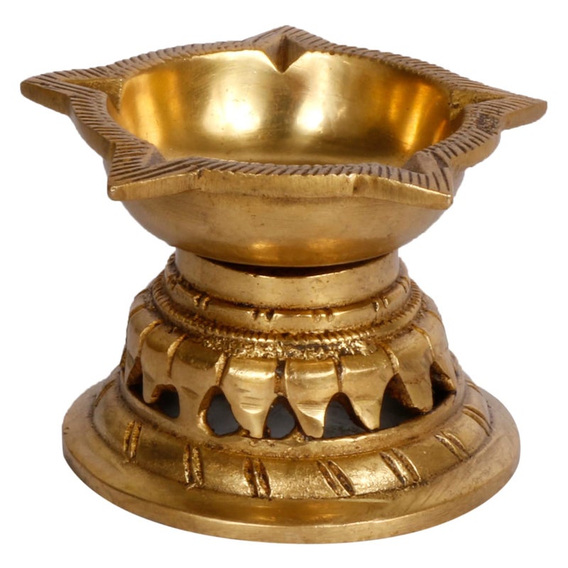 ARTVARKO ARTVARKO Brass Oil Lamp Puja 5 Wick Traditional Ethnic Carved Designer Diya Light Puja Decorations Mandir Decoration Items Handmade Table  - Image 2