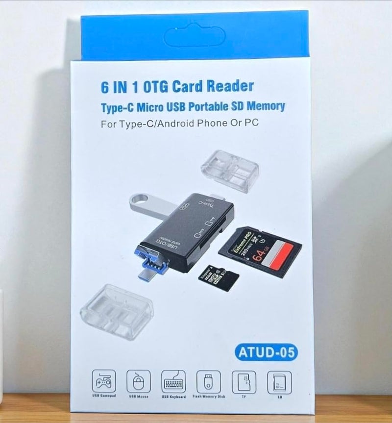 6 in 1 Multi OTG Hub Type C Micro USB Portable SD Memory Stick for Android Type C Phone or PC