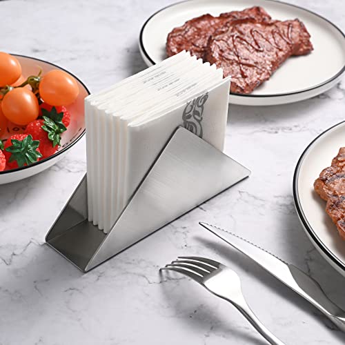 luvtree Silver Stainless Steel 304 Napkin Holder, Modern Triangle Cocktail Napkin Dispenser Organizer for Kitchen Countertops, Dinner Tables, Picnic Tables - Image 4