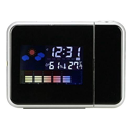 Bindex Projection Alarm Clock LED Durable Projection Function Practical Digital Calendar Weather Station Indoor Thermometer Hygromete Dual Alarm Clocks for Outdoor Multi