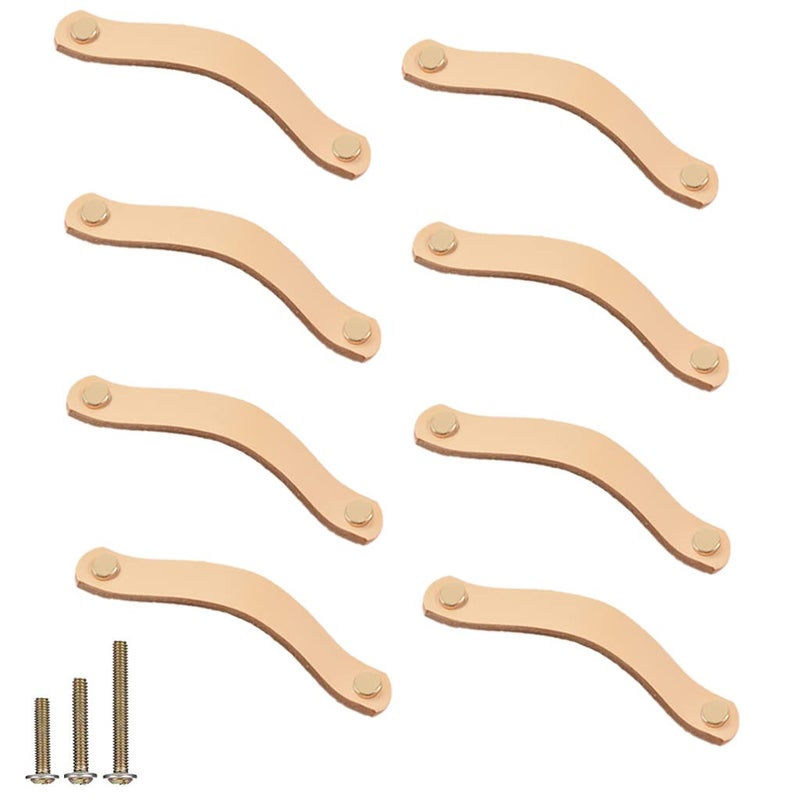 ESreake yusheng 8 Pack Soft Genuine Leather Drawer Pulls HandleWardrobe Cabinets Kitchen Closet Knobs Door Pulls Handles knobs with ScrewsHome Decoration Handmade 56 141mm FleshColored