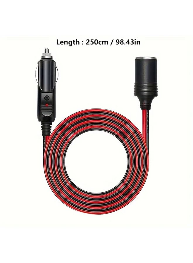 8FT 2.5M Car Plug Extension Cord 16AWG 12V 24V With LED Light For Tire Pump Air Compressor - Image 2