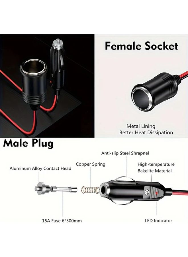 8FT 2.5M Car Plug Extension Cord 16AWG 12V 24V With LED Light For Tire Pump Air Compressor - Image 4