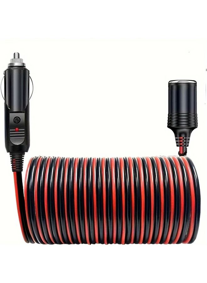 8FT 2.5M Car Plug Extension Cord 16AWG 12V 24V With LED Light For Tire Pump Air Compressor - Image 1