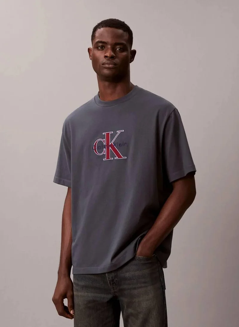 Calvin Klein Jeans Harlem Night Blue Monologo Graphic Relaxed T-Shirt for Men | Best Price UAE
