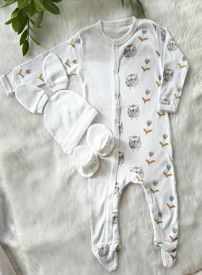 Picksparrow طقم ملابس أطفال حديثي الولادة من القطن من بيكسبارو، يتضمن رومبير، قبعة، جوارب، وقفازات/مستلزمات أساسية لحديثي الولادة (مجموعة من 4 قطع، سناب-أول) (3-6 أشهر) - Image 2