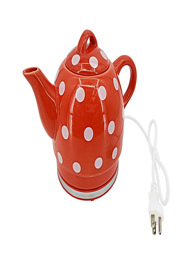 FixtureDisplays® Ceramic Electric Kettle with Red White Polka Dots 13581NEW - Image 1