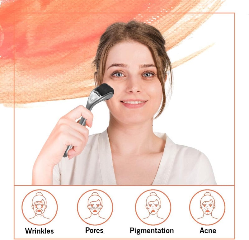 Kueh Derma Roller for Hair Beard Facial Skin Face Body Scalp 540 Microneedle for Men Women 0.25mm Cosmetic Beauty Instrument (Silver) - Image 2