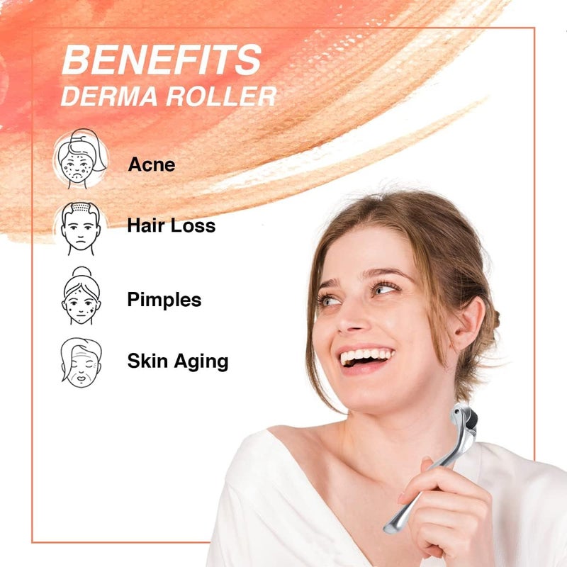 Kueh Derma Roller for Hair Beard Facial Skin Face Body Scalp 540 Microneedle for Men Women 0.25mm Cosmetic Beauty Instrument (Silver) - Image 4